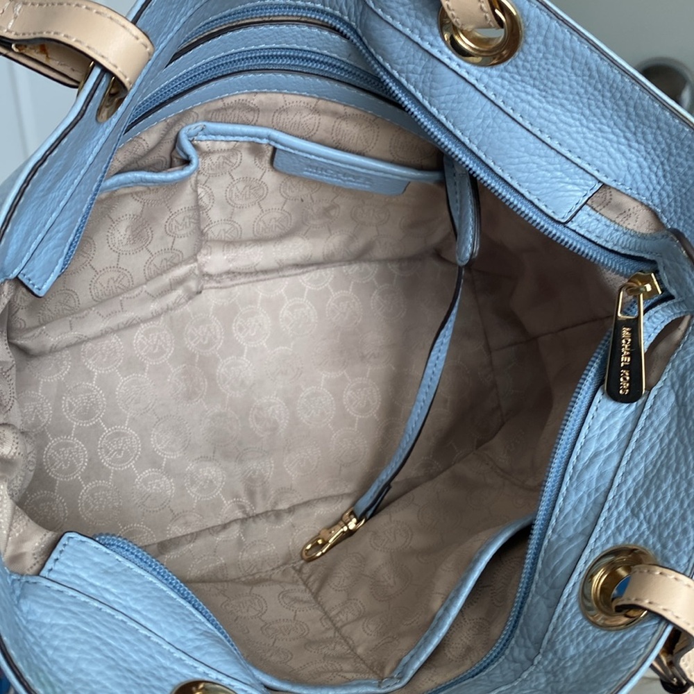 Michael KORS Pebble Leather LIGHT BLUE  Gold Hardware TOTE SHOULDER PURSE BAG - Picture 5 of 6